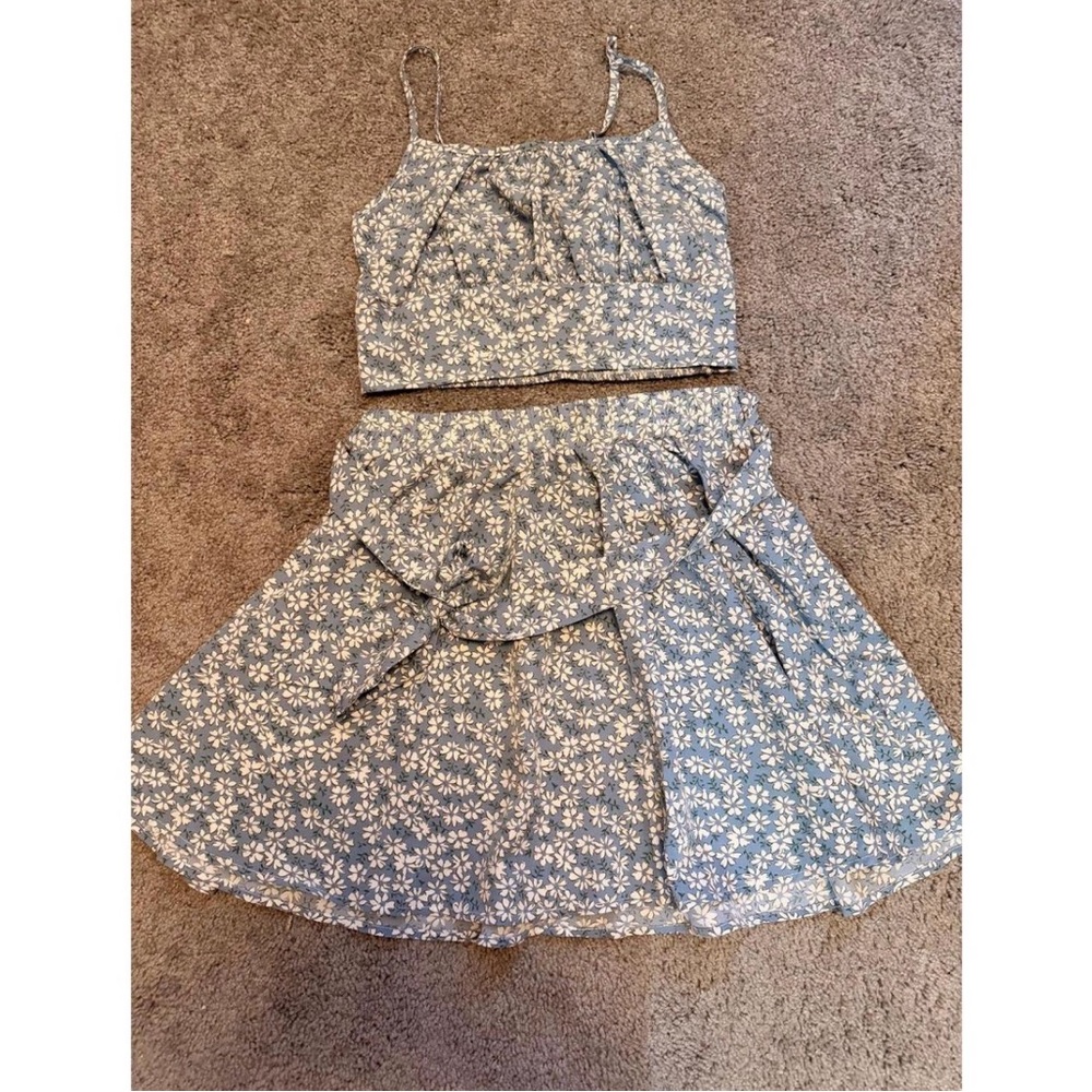 SHEIN Blue Floral Two-Piece Mini Skirt Set